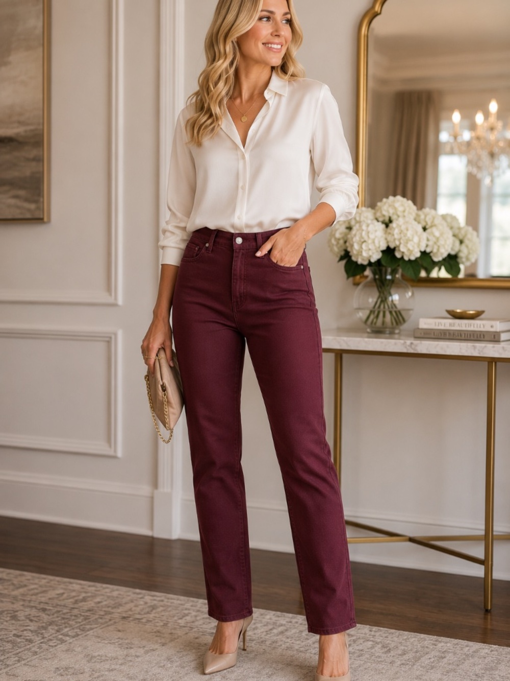 Quince Burgundy/Wine Straight-Leg Jeans – Size 29 – NWT
